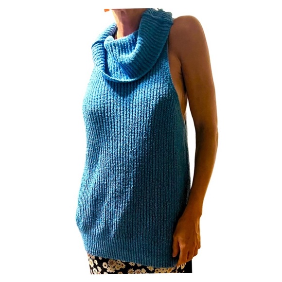 Free People Tops - Free People Beach Skyscraper Cowl Neck Knit Tank Top M Blue
